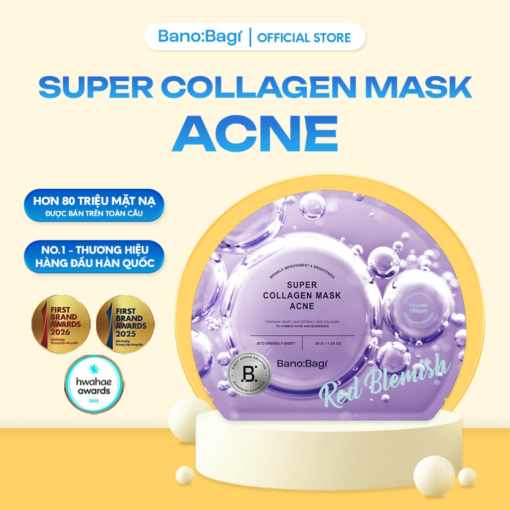 Mặt Nạ Bano:Bagi Super Collagen Mask Acne chống oxy hóa tăng độ đàn hồi làn da 30ml