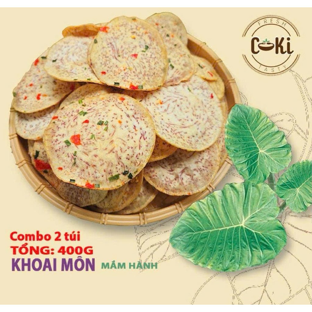COMBO 2 Túi Khoai Môn Mắm Hành CoKi Food [200gr/ túi] – Snack Ăn Vặt Giòn Rụm, Chay Mặn Đều Ăn Được