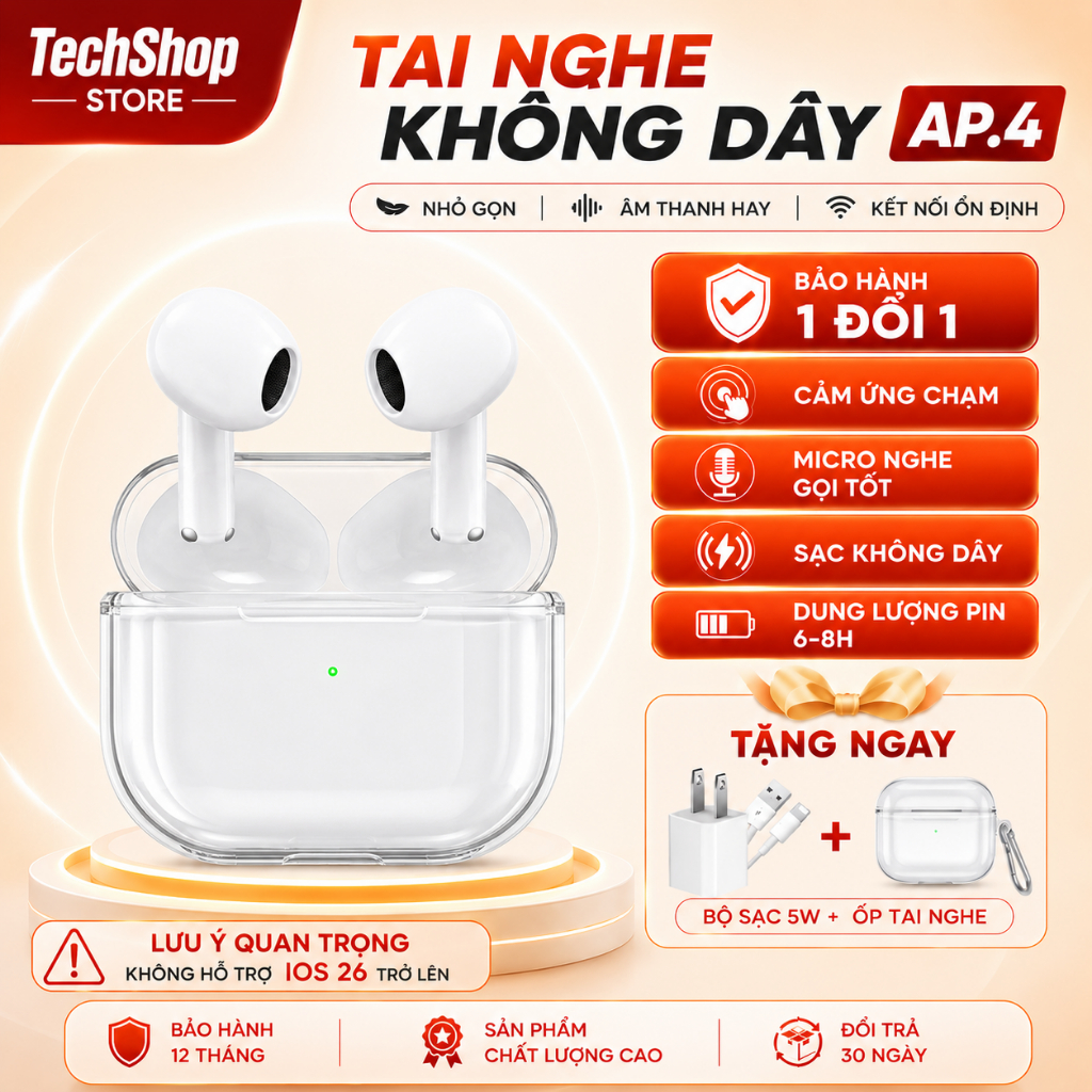 Tai Nghe Bluetooth A.P4 JERRY Loại 1 Chuẩn Main Đỏ XRX Bản 8H Bản Full Chức Năng