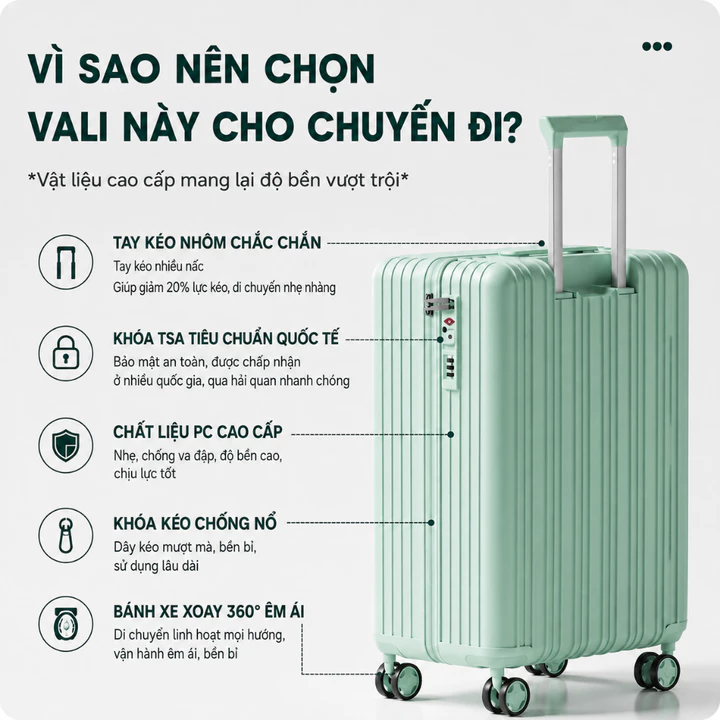 vali size 20 Siêu Nhẹ 1.8kg, Vali Du Lịch Nhẹ Gọn, Vali Kéo Du Lịch Tiện Lợi, Vali Hành Lý Cao Cấp – 2