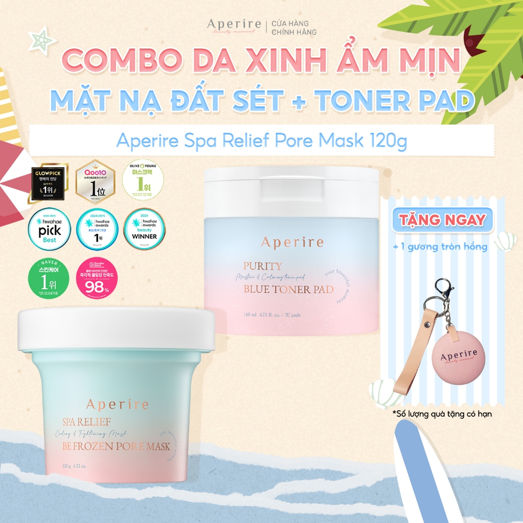 Bộ Đôi Mặt Nạ Đất Sét Băng Lạnh Và Toner Pad Tinh Khiết Aperire Cấp Ẩm, Giữ Ẩm, Làm Mịn Da
