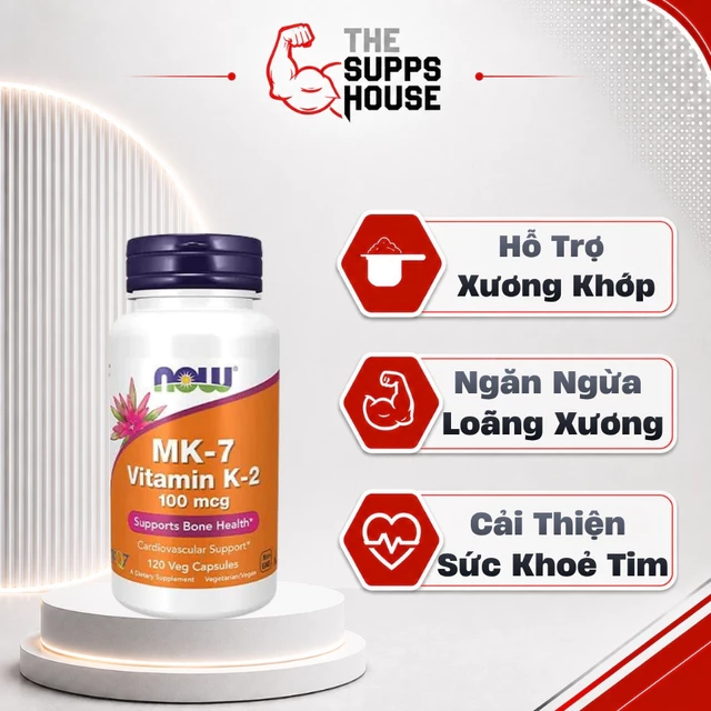 Viên uỗng hỗ trợ xương khớp Now Mk7 Vitamin K2 hỗ trợ sức khỏe tim mạch và ngăn ngừa loãng xương