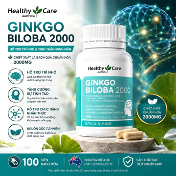 [Chính Hãng Úc] Viên Uống Bổ Não Healthy Care Ginkgo Biloba 2000mg (100 Viên) - Giúp Tăng Cường Trí Nhớ, Giảm Đau Đầu