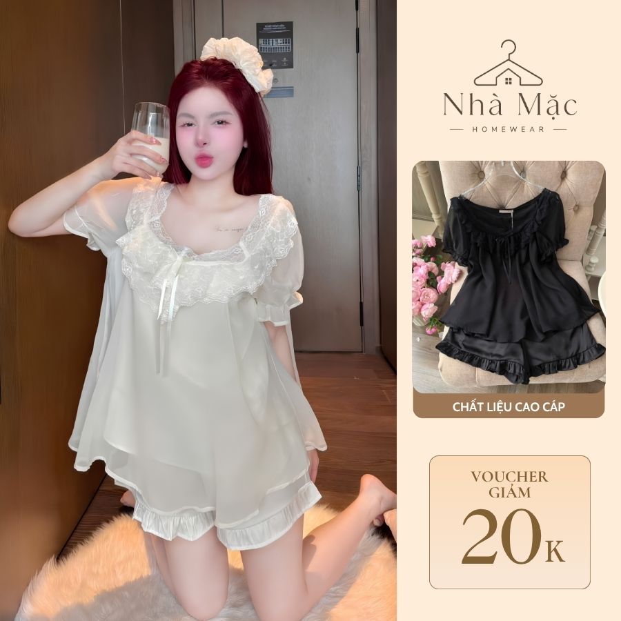 Bộ mặc nhà pijama nữ bộ đồ nữ áo cộc quần đùi trơn chất lụa mềm mịn cao cấp 0431