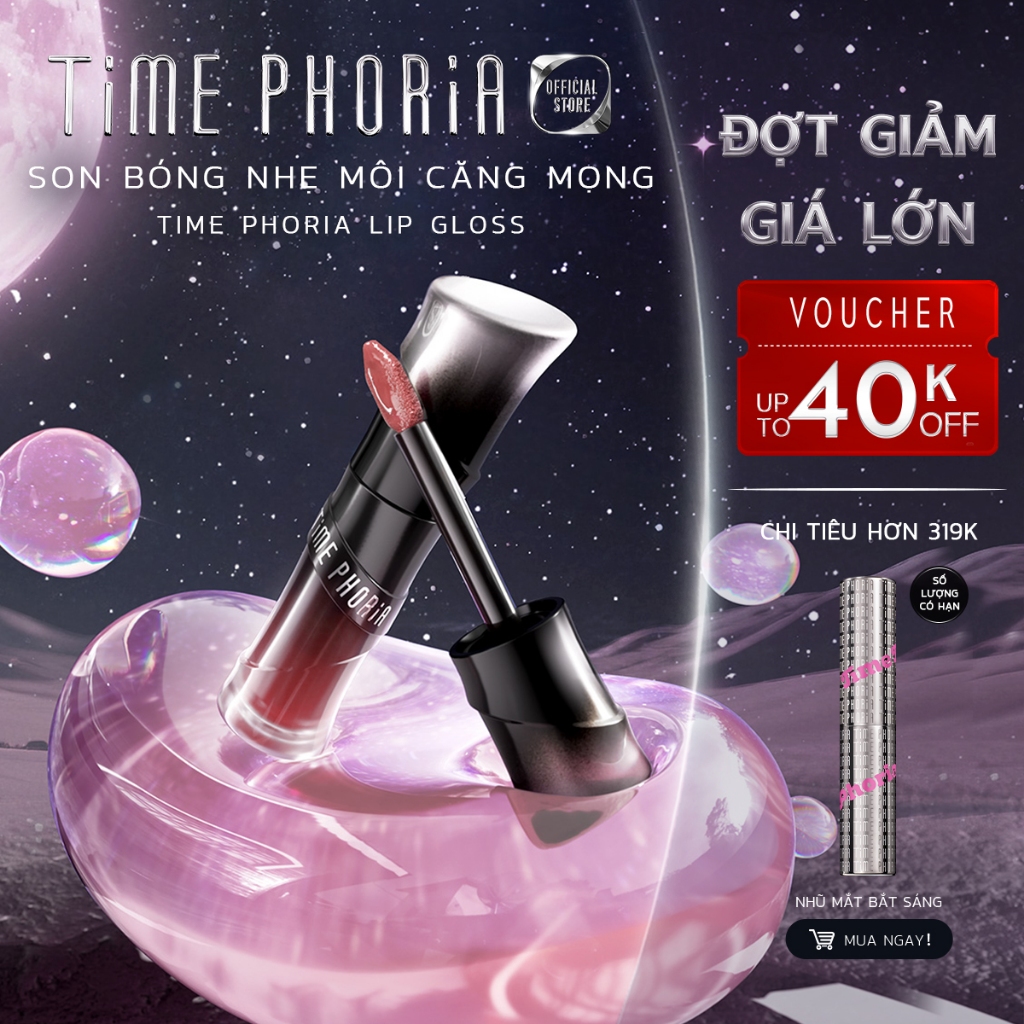 Son bóng nhẹ môi căng mọng Time Phoria Lip Gloss giữ ẩm tốt bóng mướt lên màu chuẩn tự nhiên