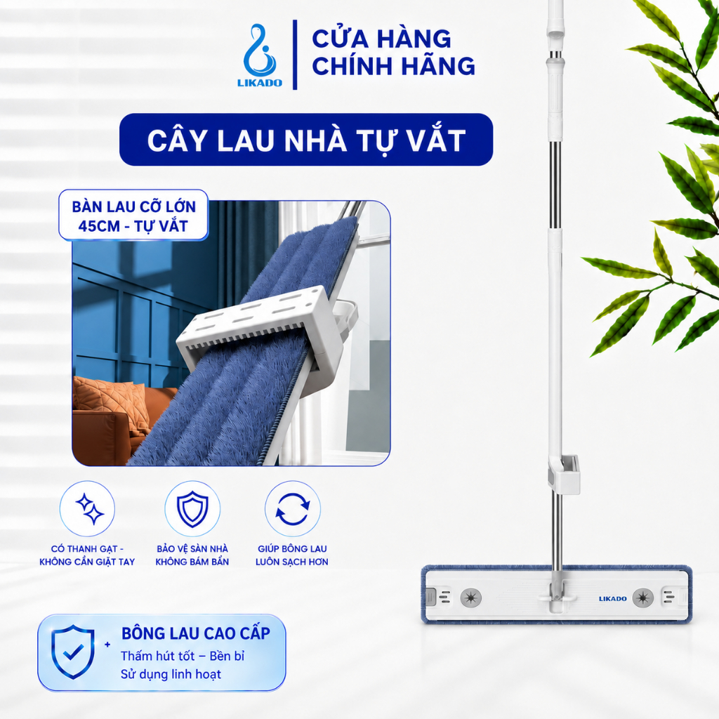 Cây lau nhà tự vắt thông minh Likado bản to 45cm LKD-45