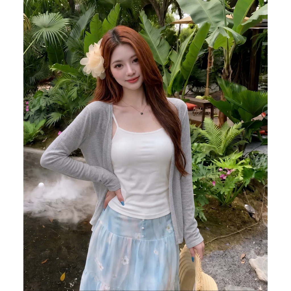 Áo khoác cardigan dáng dài ,áo phối kiểu mặc bên ngoài nữ tay dài vải cotton giấy-A40 | BigBuy360 - bigbuy360.vn