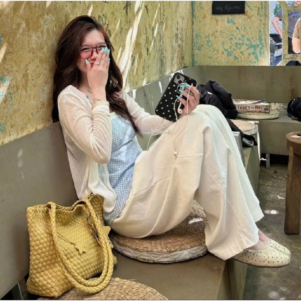 Áo khoác cardigan dáng dài ,áo phối kiểu mặc bên ngoài nữ tay dài vải cotton giấy-A40 | BigBuy360 - bigbuy360.vn