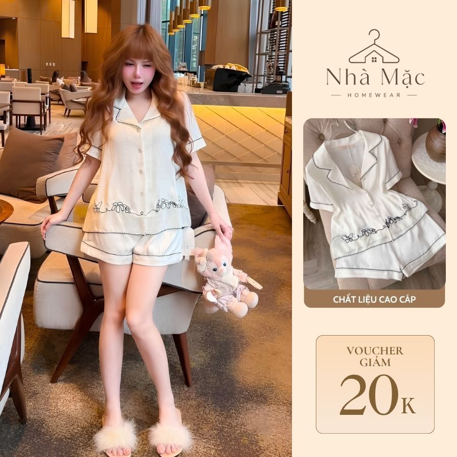 Bộ mặc nhà pijama bộ đồ ngủ pijama tay ngắn quần đùi laze lụa cao cấp 0886 - 1