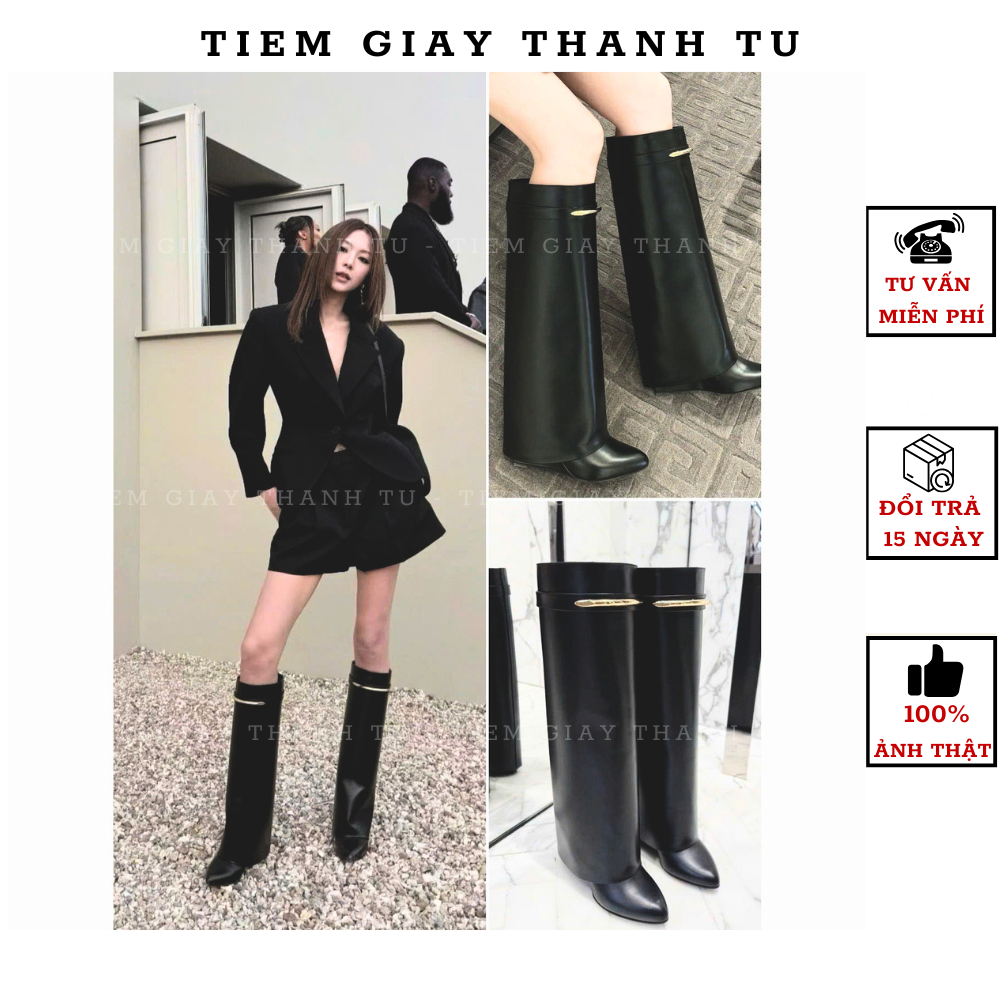 C2818-13 [tiemgiaythanhtu] [MIJJILI ] Bốt đùi nữ Giày boots c da lì sang chảnh, hiện đại