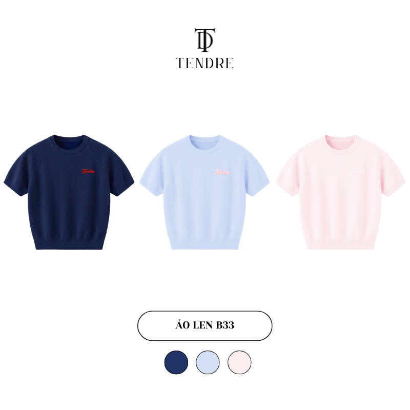 [Back To School] TENDRE - Áo Len Dệt Kim Nữ Cổ Tròn Tay Ngắn, Áo Len Thêu Logo Basic Thanh Lịch Dễ Phối Đồ B33