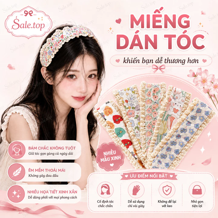 Miếng Dán Tóc Mái Vải Ren Phong Cách Hàn Quốc, Miếng Dán Cố Định Tóc Mái Gọn Gàng_sale.top