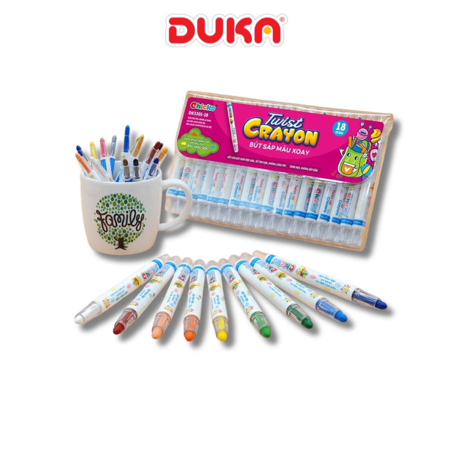Văn Phòng Phẩm Duka: Bút sáp màu xoay 12-36 màu - Túi nhựa PVC_Hộp Nhựa PP