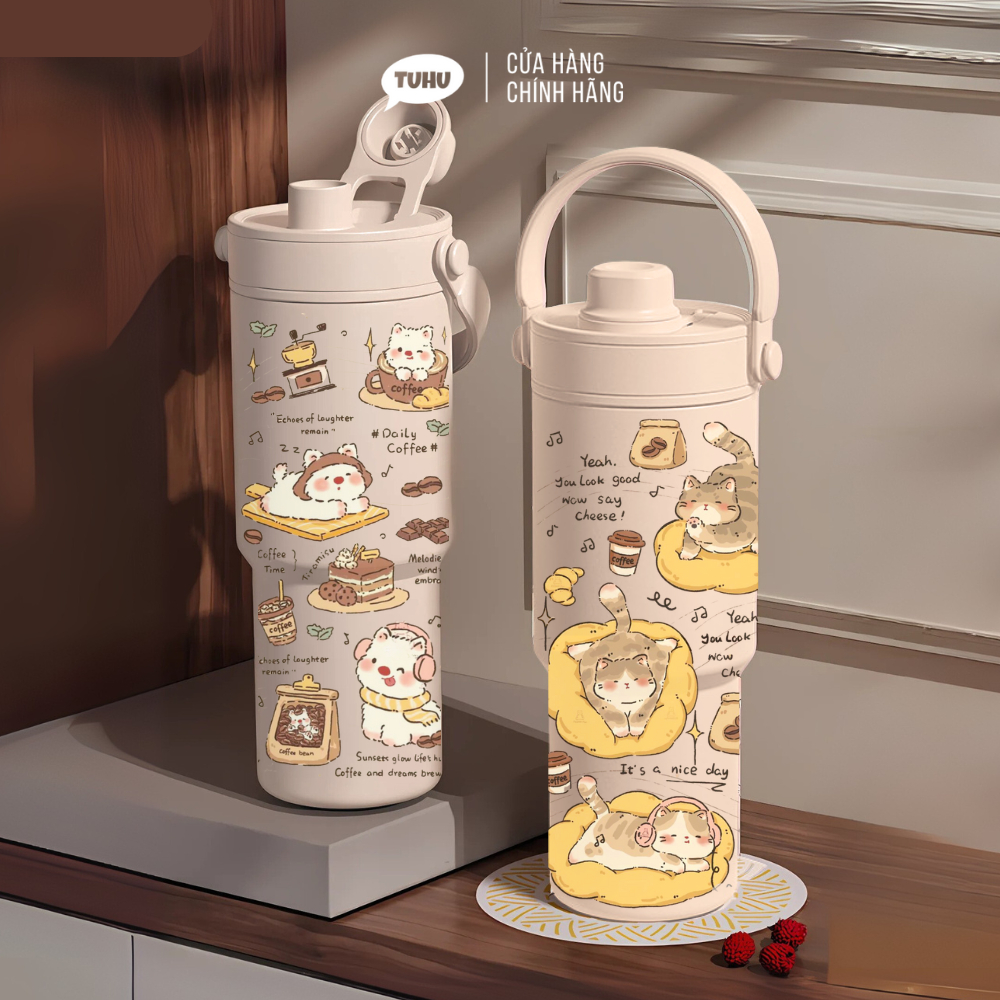 Ly giữ nhiệt khắc tên SIMPLE 735ml, cốc nước nóng lạnh inox 316 cao cấp có quai xách tiện lợi – TUHUHOUSE