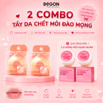 [2 Combo] Tẩy Da Chết Môi Đào Mọng LIP SCRUB 40gr [Tặng Ủ Hồng Môi Hạnh Nhân 5gr], Dưỡng Ẩm Môi Mềm Mịn