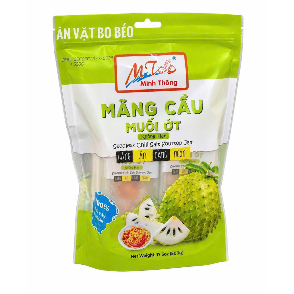 (DATE MỚI NHẤT)Mãng Cầu Sấy Muối Ớt Ko Hạt Minh Thông 500g