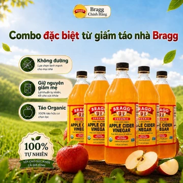 [COMBO TIẾT KIỆM 5 CHAI] Giấm Táo Hữu Cơ Bragg 473ml Có Con Giấm Mẹ – Giấm Táo Organic Mỹ