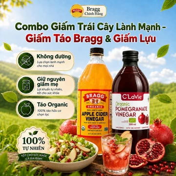 Combo 2 Vị Giấm Trái Cây Hữu Cơ - Giấm Táo Bragg 473ml & Giấm Lựu C’LaVie 500ml