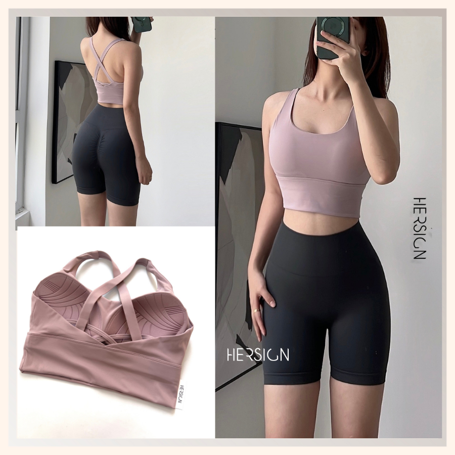 Bộ đồ tập gym nữ Set tập yoga nữ áo bra chéo lưng quần đùi cao cấp HERSIGN-SMIX12N20A BST HERSIGN Bare Form