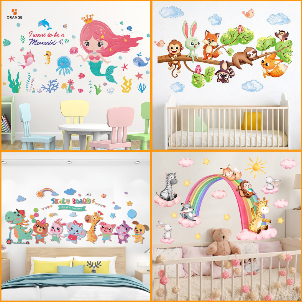 Decal dán tường cho bé dễ thương, Trang trí phòng ngủ bé trai bé gái, Dễ dán, không bong, an toàn
