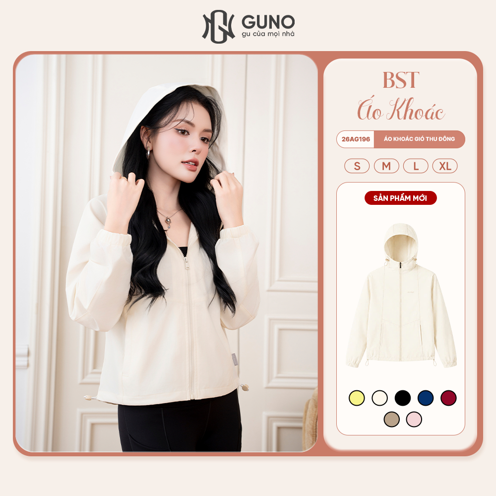 Áo Khoác Gió Thu Đông Nữ GUNO 1 Lớp Dày Dặn Có Mũ Trùm Đầu Chống Gió Chống Bụi Cao Cấp 26AG196
