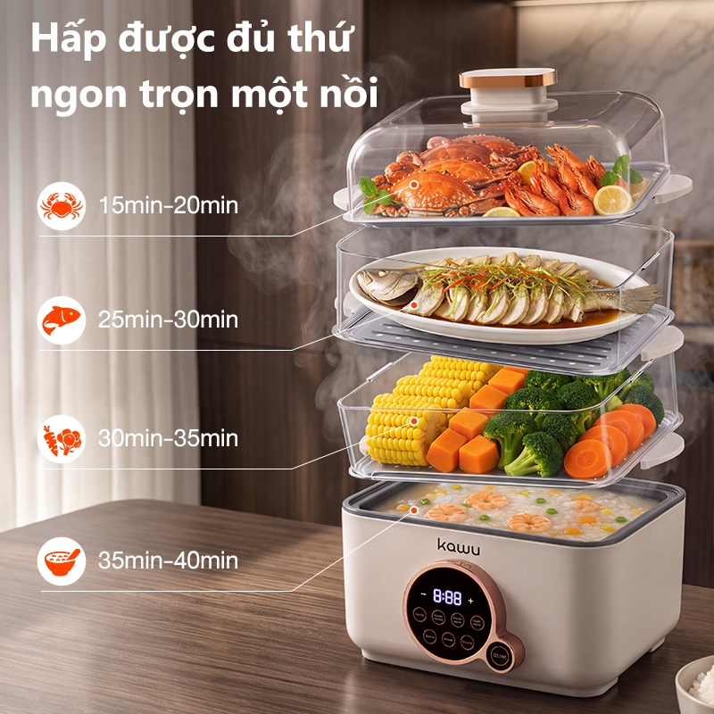 Nồi hấp điện Kawu 24L 4 tầng inox 304 đa năng hấp nguyên con gà nấu lẩu 10s nóng Nồi lẩu điện | BigBuy360 - bigbuy360.vn