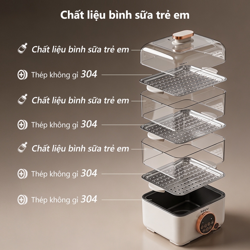 Nồi hấp điện Kawu 24L 4 tầng inox 304 đa năng hấp nguyên con gà nấu lẩu 10s nóng Nồi lẩu điện | BigBuy360 - bigbuy360.vn