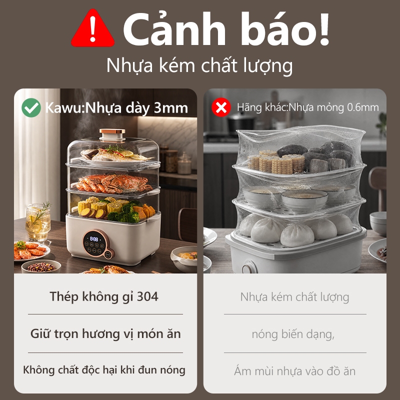 Nồi hấp điện Kawu 24L 4 tầng inox 304 đa năng hấp nguyên con gà nấu lẩu 10s nóng Nồi lẩu điện | BigBuy360 - bigbuy360.vn