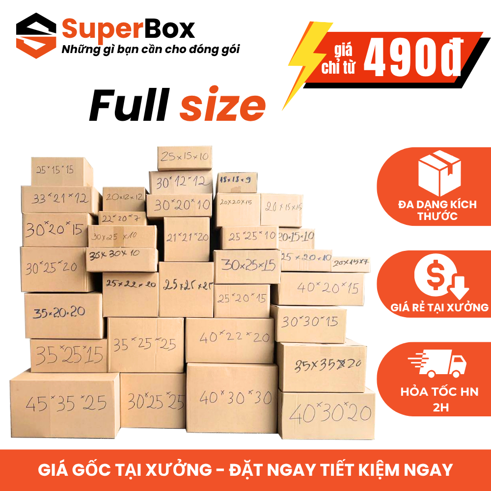 [HỎA TỐC]  FULL SIZE Combo 10 hộp carton đóng hàng, thùng giấy carton loại dày dặn giá rẻ - Super Box