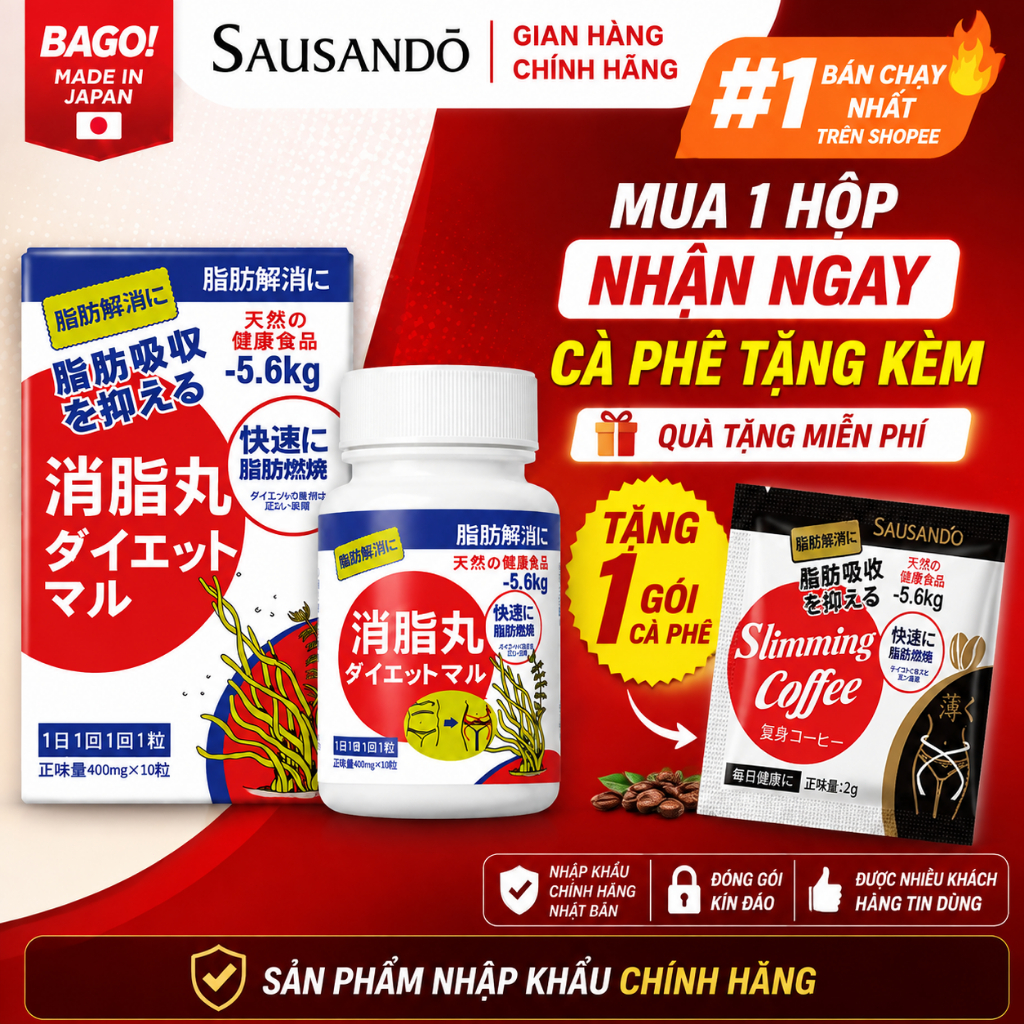 SAUSANDO Nhật Bản 400mg 10 Viên, Viên Uống Hỗ Trợ Kiểm Soát Cân Nặng, Mua 1 Tặng 1 Gói Slimming Coffee