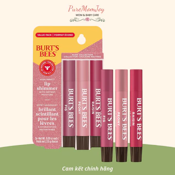 Set Son Dưỡng Có Màu Burt's Bees Lip Shimmer Nude Collection - Môi căng mọng tự nhiên