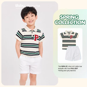 [ILABY 10-40kg] Mix set quần áo bé trai, áo polo kẻ sọc thêu chữ và quần short trắng cao cấp [3950+3791]