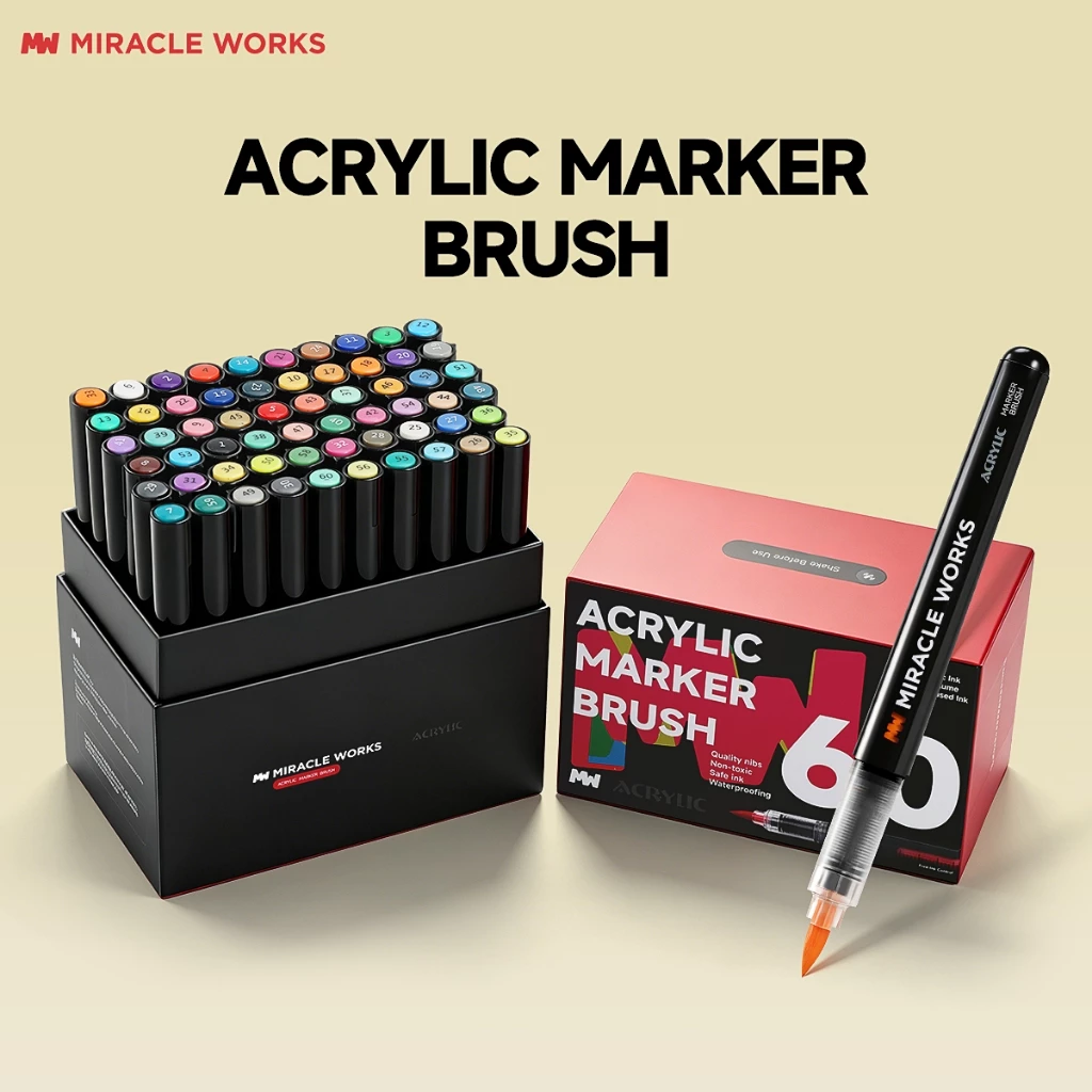 MW Bộ bút dạ lỏng Acrylic đầu cọ mềm 12/24/36/48/60 màu - Dụng cụ học tập văn phòng phẩm cho học sinh,Bút Maker