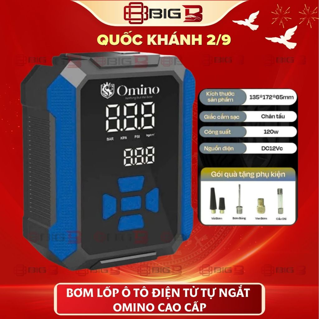 Bơm Lốp Ô Tô Điện Tử Tự Ngắt OMINO Cao Cấp -CHÍNH HÃNG- Bơm Ô Tô Thông Minh Màn LCD BH 24TH BIG B STORE