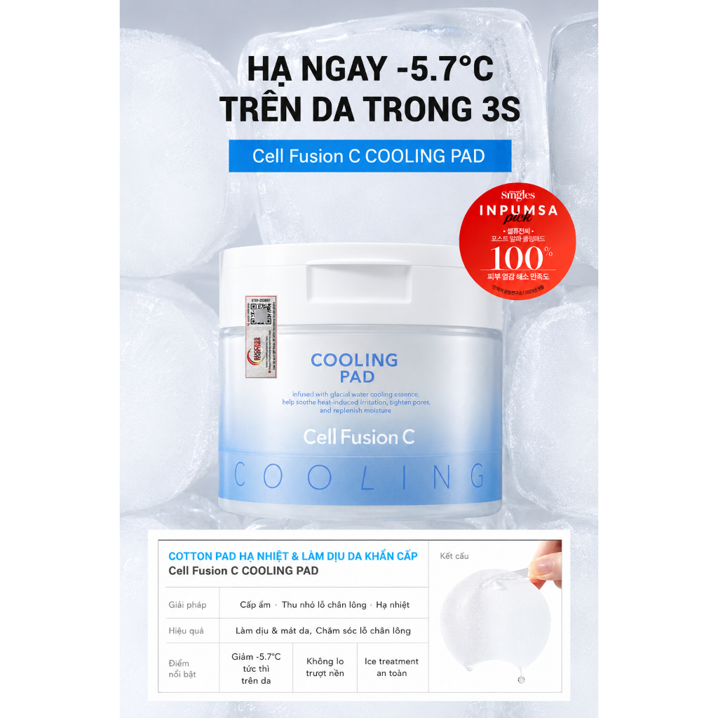Toner Pad Hạ Nhiệt - 5.7 Độ & Làm Dịu Da Cell Fusion C Cooling Pad 70 miếng