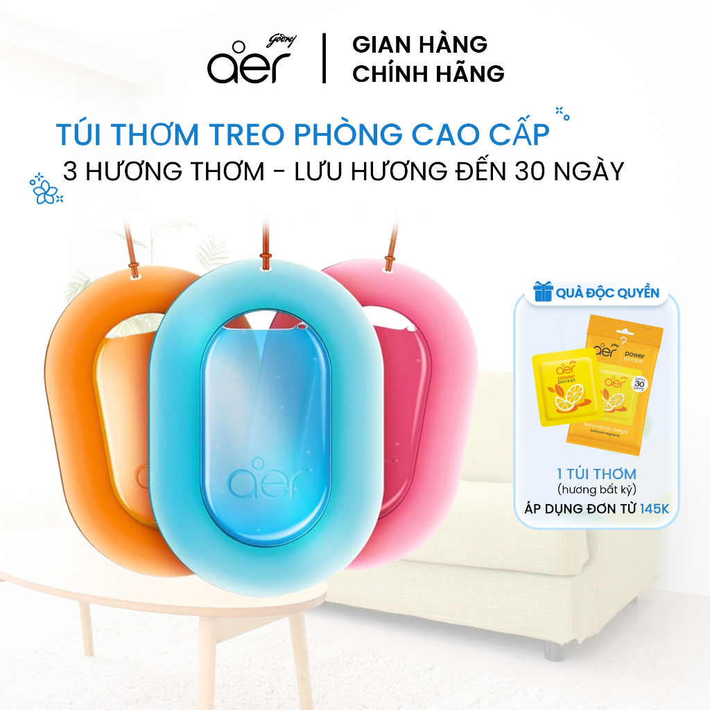 Túi thơm treo phòng Godrej Aer-O, hương cao cấp, khử mùi nhanh, tỏa hương liên tục 30 ngày, 7.5g