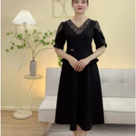 Đầm xòe trung niên cho mẹ - Cổ tim tay ngắn - Đen - TTV2109 — ảnh 1