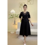Đầm xòe trung niên cho mẹ - Cổ tim tay ngắn - Đen - TTV2109 — ảnh 3
