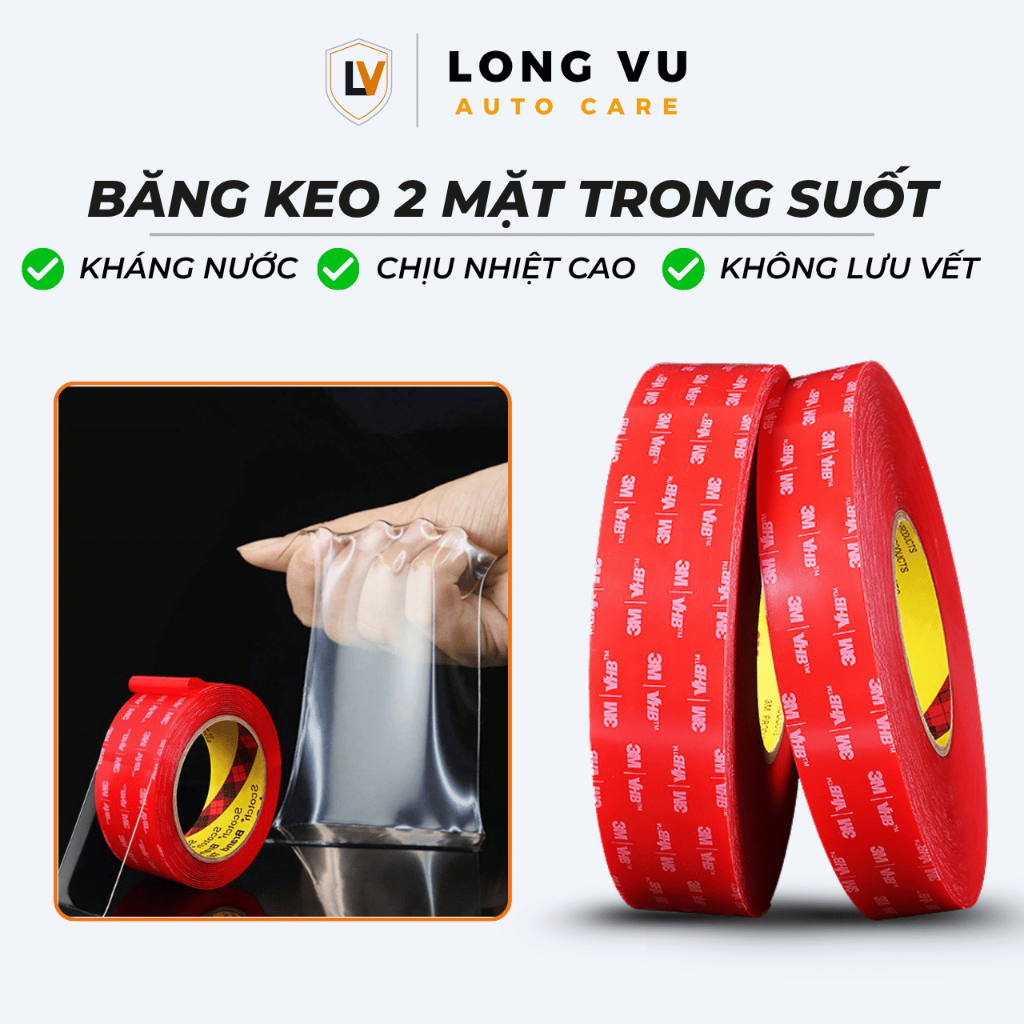 Băng dính 2 mặt trong suốt siêu dính 3M VHB 4910 cường lực, chống thấm, dán các vật dụng gia đình, nhà tắm