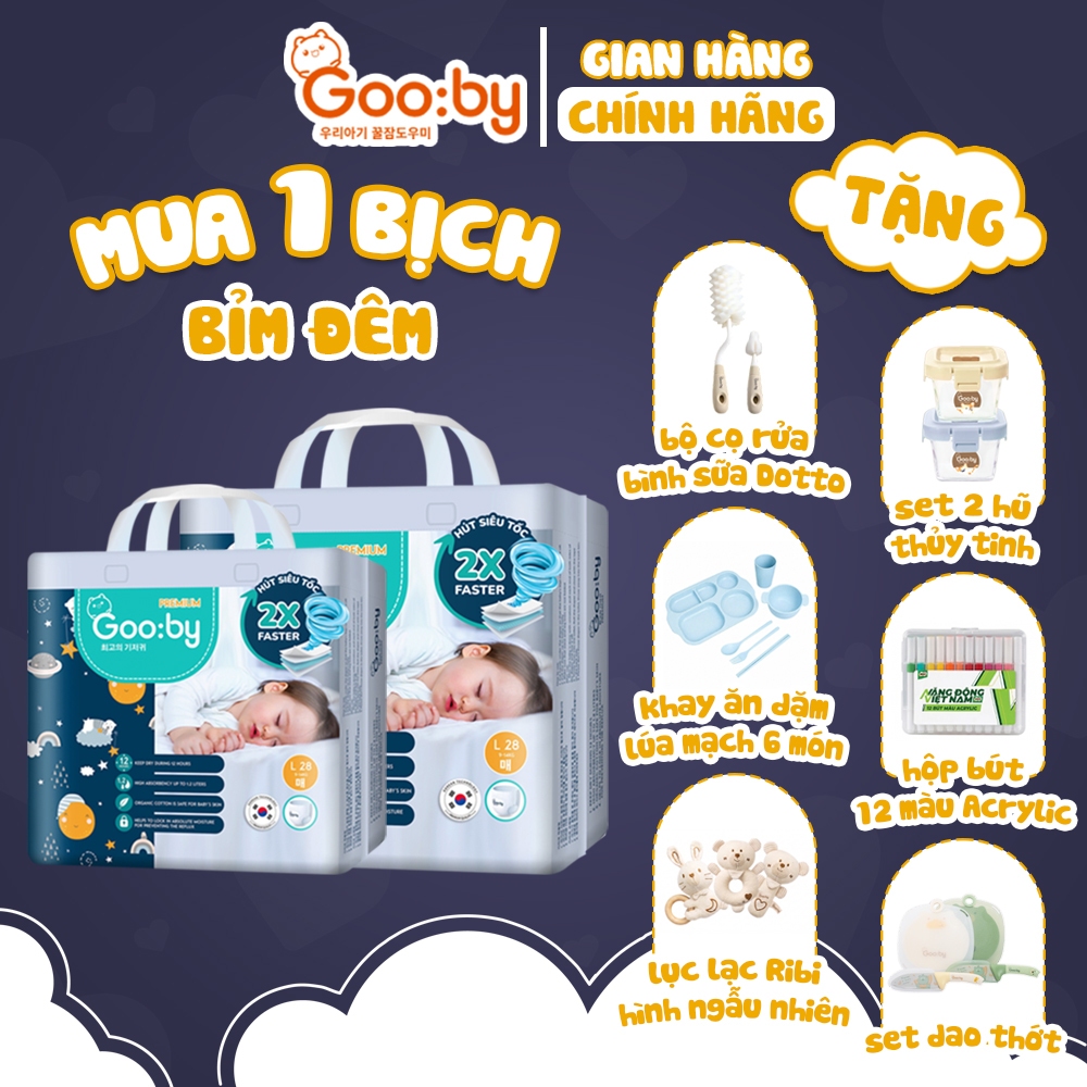 (Combo quà) Tã/bỉm Gooby Premium - Bỉm đêm siêu mỏng mềm mại, chống tràn đủ size cho bé 4-30KG