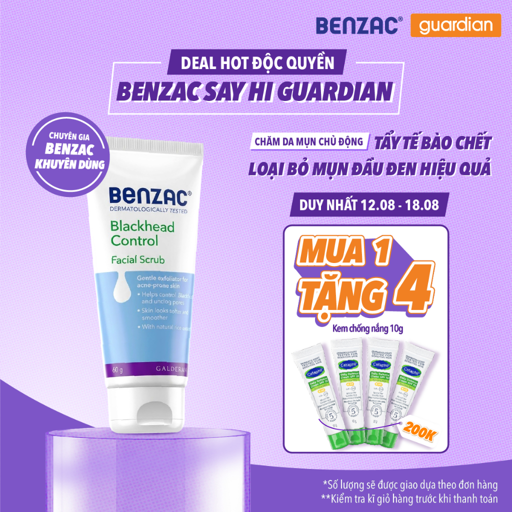 Sữa Rửa Mặt Tẩy Tế Bào Chết Giúp Làm Sạch Mụn Đầu Đen Benzac Blackhead Control Facial Scrub 60g | Guardian Việt Nam