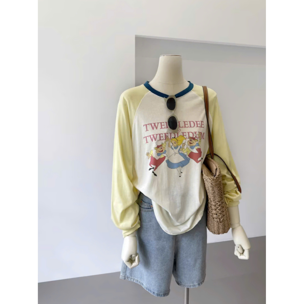 Áo thun nữ dài tay phối màu phom rộng ANHSTORE in hình BẠCH TUYẾT , áo thun tay dài phối màu cá tính phong cách Hàn Quốc