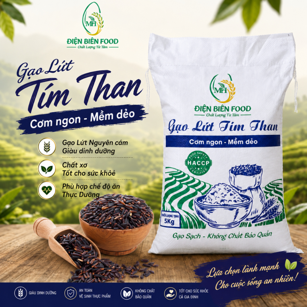 Gạo Lứt Tím Than Nguyên Cám bao 5kg