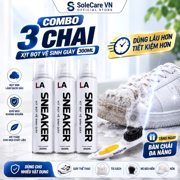 Combo 3 Chai Xịt Bọt Vệ Sinh Giày Sneaker 300ml – Làm Sạch Giày, Khử Mùi, Không Cần Giặt Nước