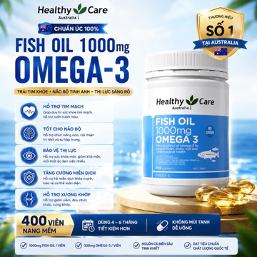 Dầu Cá Không Mùi Healthy Care Fish Oil 1000mg Omega-3 Hộp 400 Viên - Viên Uống Bổ Mắt, Bổ Não, Tốt Cho Tim Mạch Úc