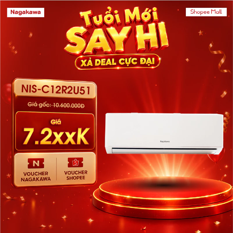 Điều hòa / Máy lạnh Inverter 1 chiều Nagakawa NIS-C09R2U51/NIS-C12R2U51, làm lạnh nhanh, tiết kiệm điện, bảo hành 2 năm