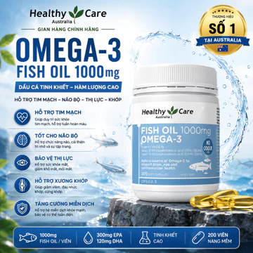 Viên Uống Dầu Cá Bổ Sung Omega 3 Healthy Care Fish Oil 1000mg (Hộp 200) - Hỗ Trợ Sáng Mắt, Bổ Não, Tim Mạch