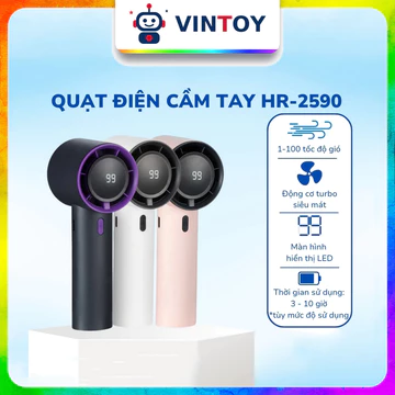 [Quạt Sạc] Quạt Không Cánh HR2590 Handheld Charging Fan Quạt Cầm Tay Điện Turbo Siêu Mạnh Có Màn Led