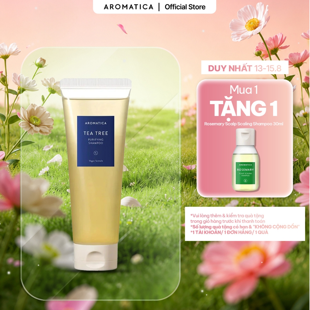 Dầu Gội Tràm Trà AROMATICA Tea Tree Purifying Shampoo 180ml Dành Cho Da Đầu Dầu