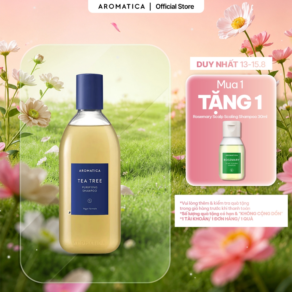 Dầu Gội Tràm Trà AROMATICA Tea Tree Purifying Shampoo 400ml Cho Da Đầu Dầu